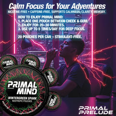 Primal Prelude on-the-go pouch use demonstrates caffeine-free focus anywhere.