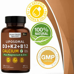 Prime Choice Spot d3 k2 b12 calcium magnesium zinc label highlights absorption benefits