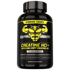 Prime Labs Creatine HCl capsules bottle on shelf for muscle support