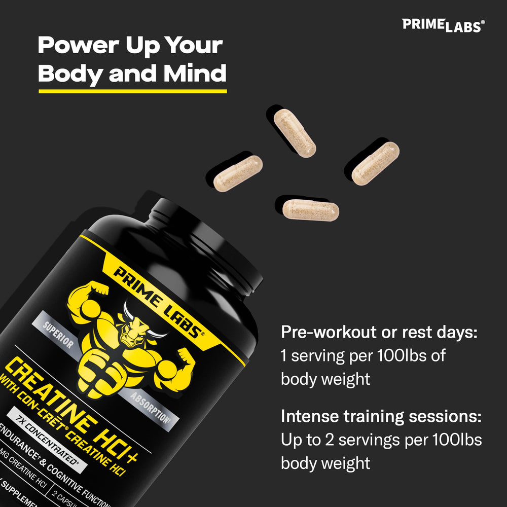 USA-made Prime Labs Creatine HCl capsules with GMP seal