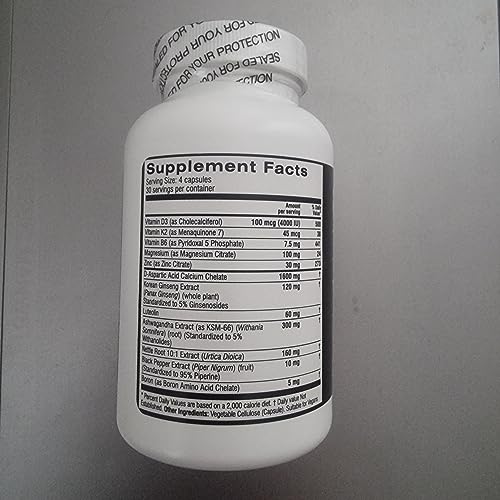 Prime Male Vitality bottle back label showing dosage and ingredients overview