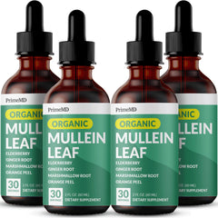 PrimeMD Mullein Drops bottle close-up for daily lung support and breathing comfort.