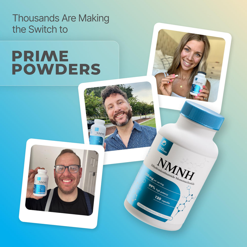 Prime Powders NMNH bottle in USA-made packaging highlighting quality assurance.