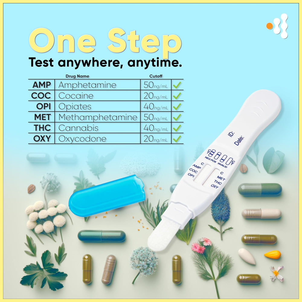 Prime Screen 6-Panel swab collection moment showing oral fluid sample.