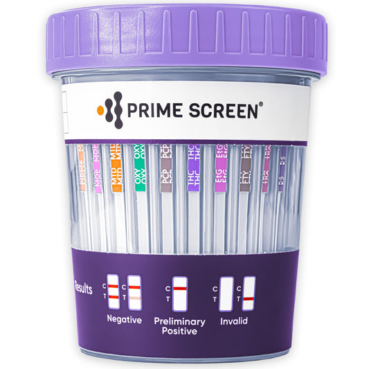 Prime Screen 16-panel urine test cup front view for rapid screening