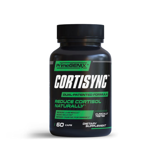 PrimeGENIX CortiSync bottle close-up for cortisol support