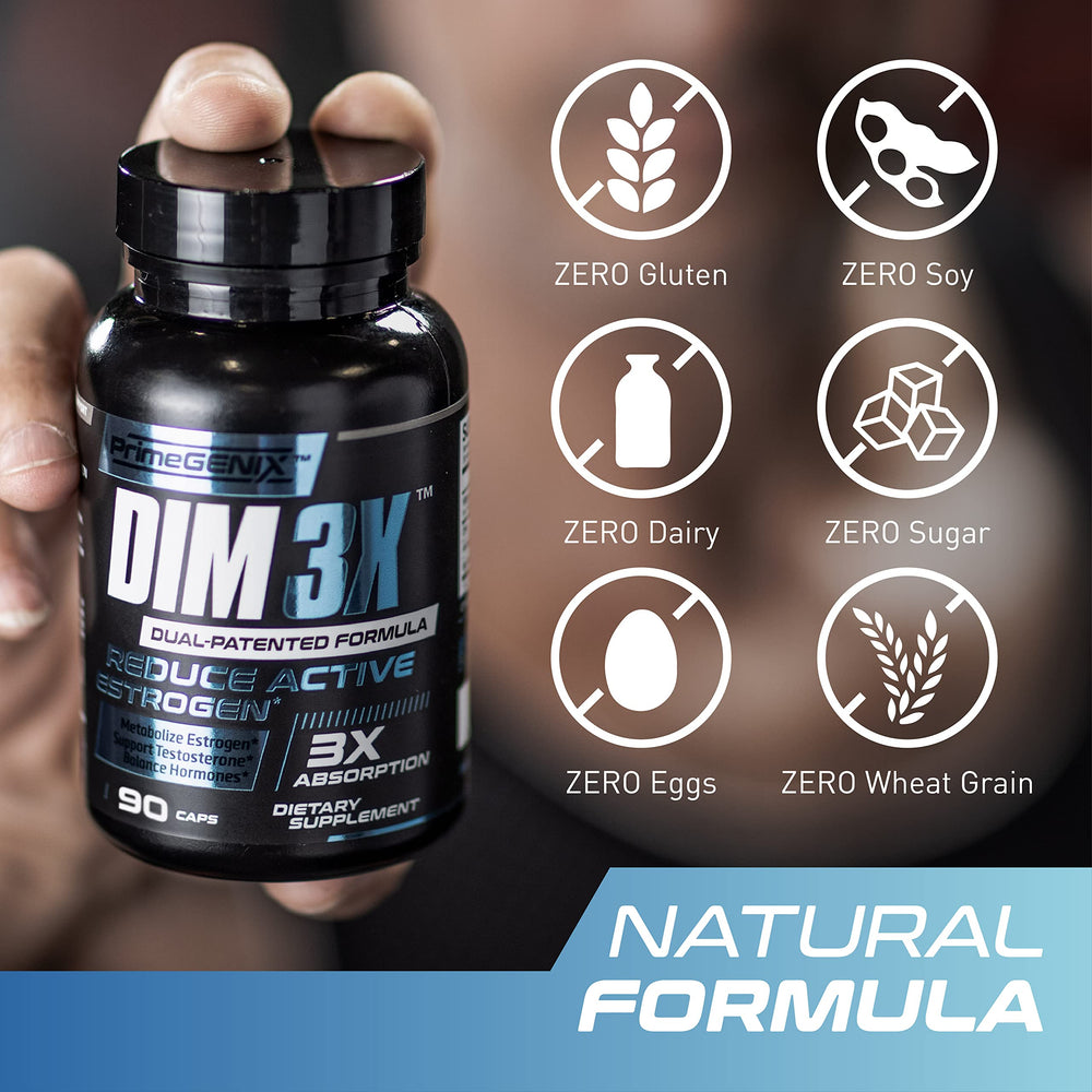PrimeGENIX DIM 3X bottle beside gym gear suggesting daily energy