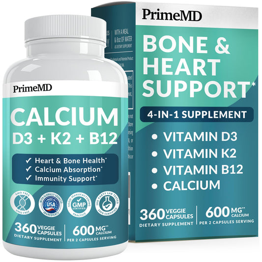 PrimeMD 4-in-1 calcium bottle front highlighting daily calcium support