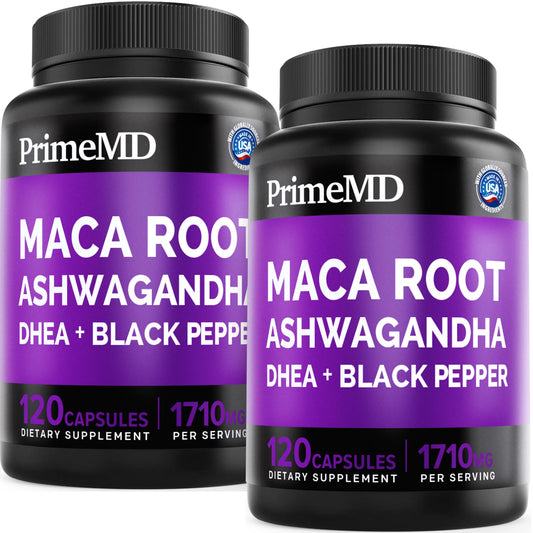 PrimeMD 6-in-1 maca bottle shows daily energy support