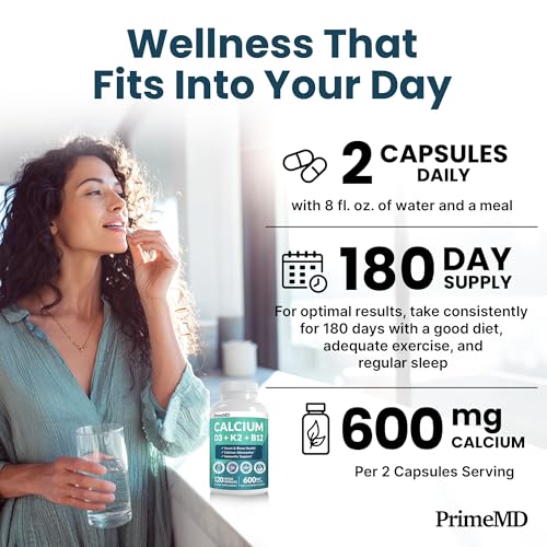 PrimeMD calcium serving 601 mg information displayed on the bottle.