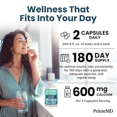 PrimeMD calcium serving 601 mg information displayed on the bottle.