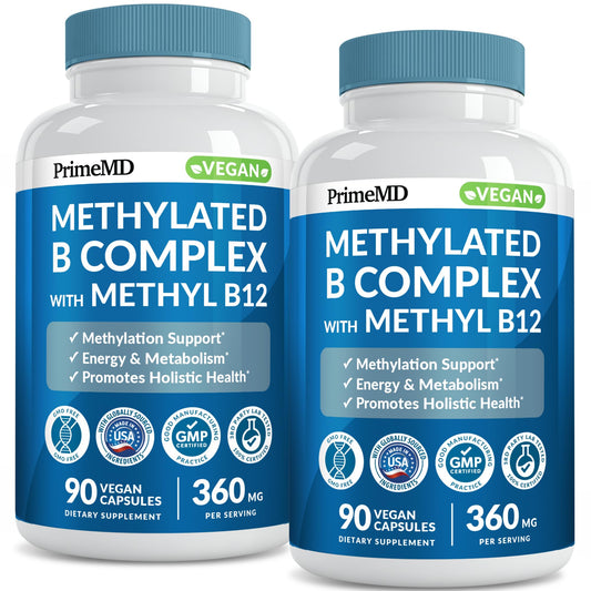 PrimeMD Methylated B Complex bottle front showing daily energy support