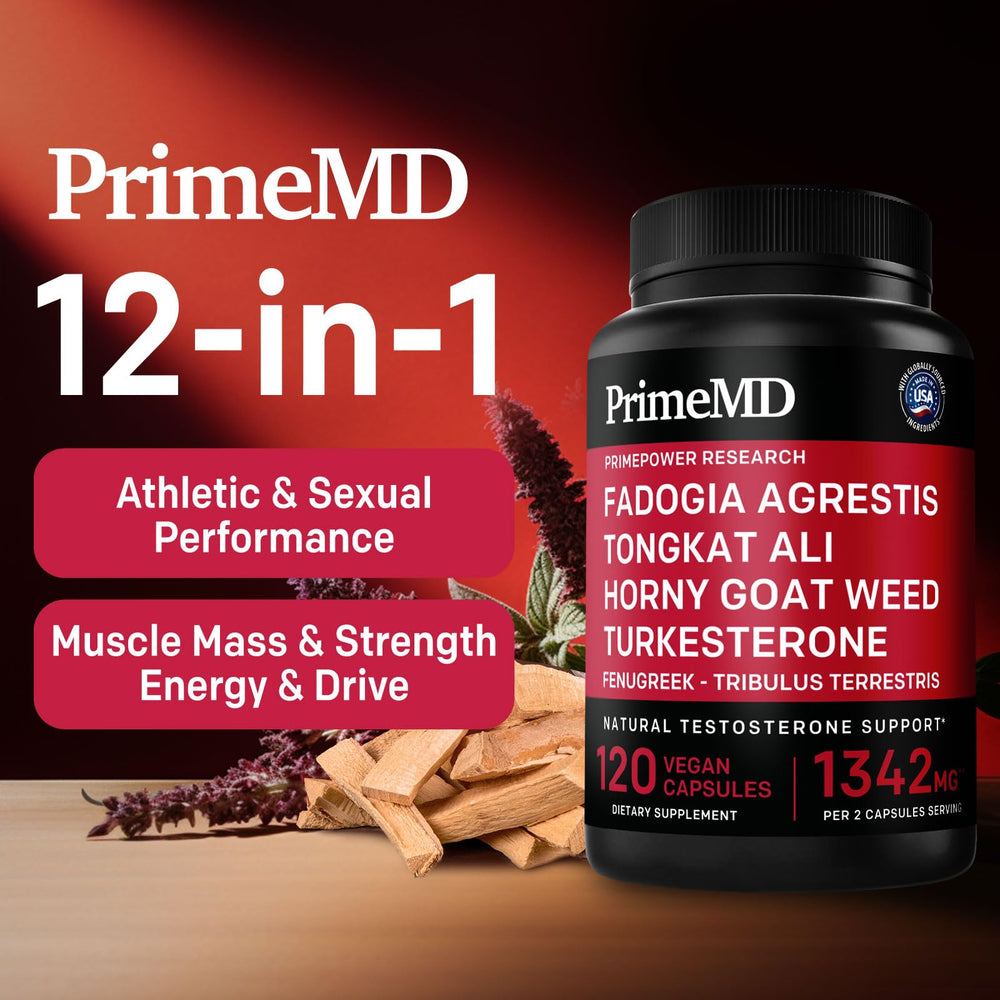 PrimeMD Tongkat Ali capsules close-up highlighting a simple daily serving.