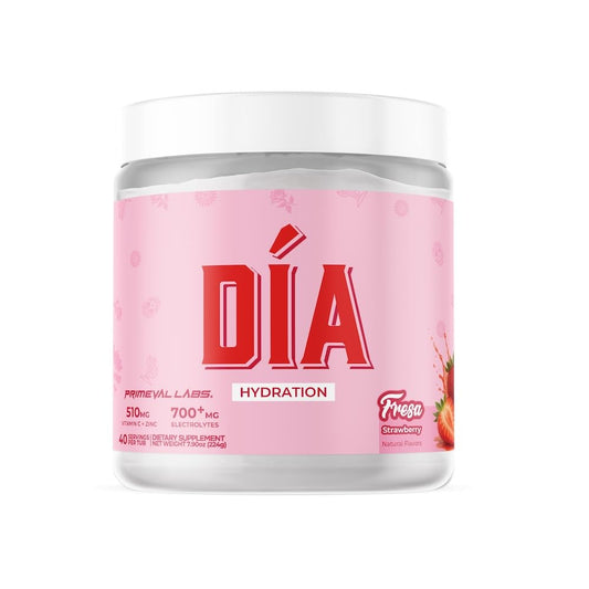 Primeval Labs DIA Hydration strawberry powder for daily electrolyte balance.