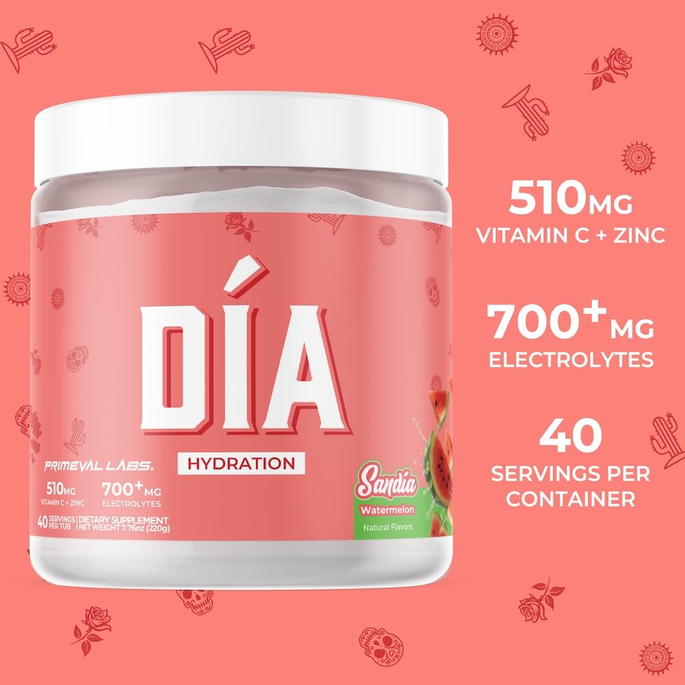 Primeval Labs DIA Hydration Sandia glass shows a refreshing, performance-ready drink.