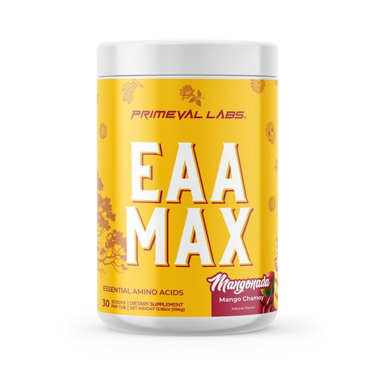 Primeval Labs EAA Max Energy bottle in mangonada flavor for workout fueling