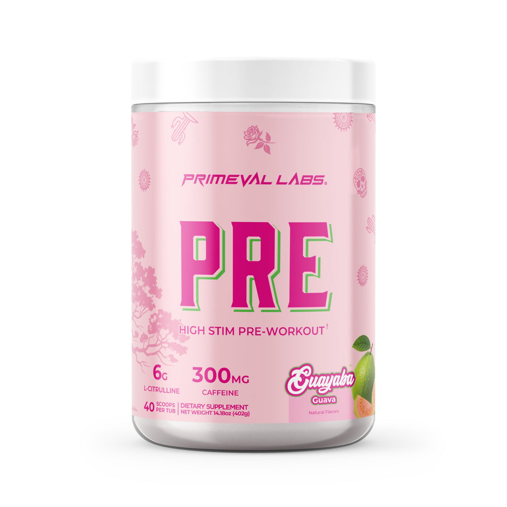 Primeval Labs PRE high-stim bottle ready for an intense workout session