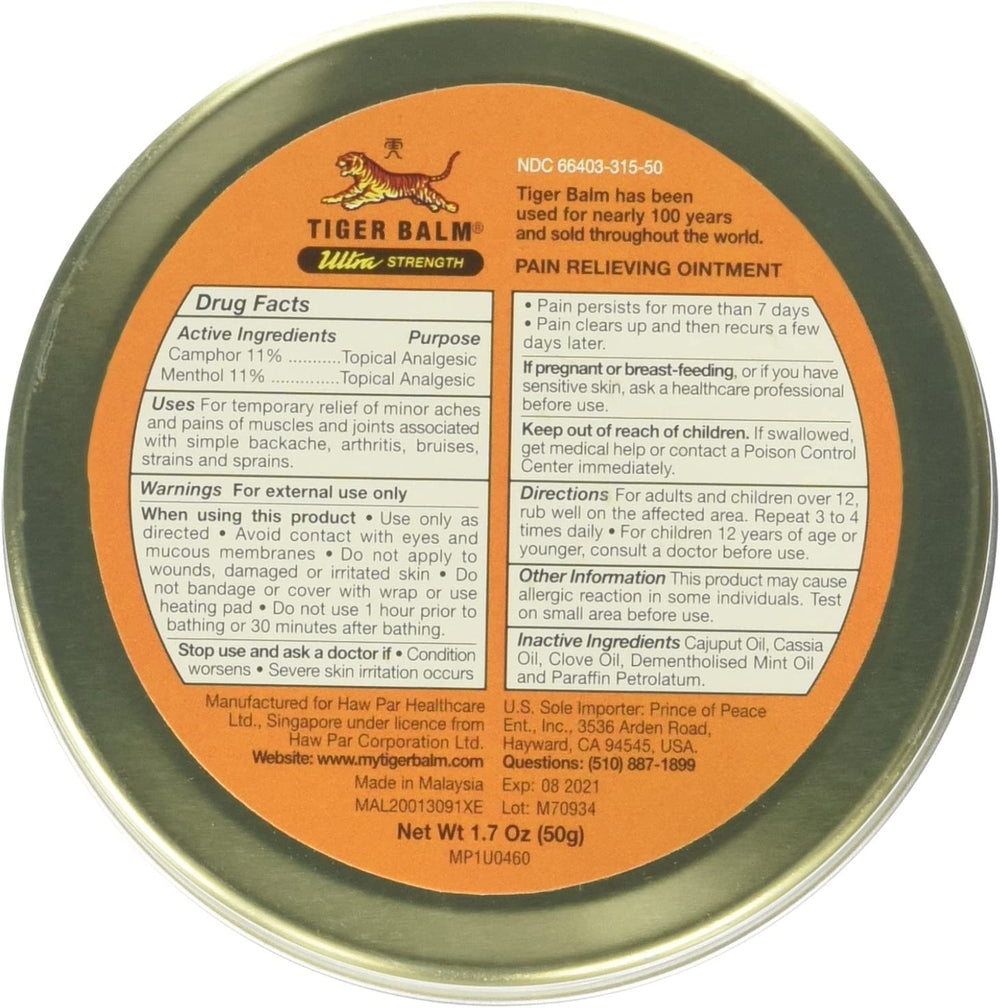 Prince of Peace Tiger Balm Sport Rub Ultra Strength tube open for sore muscle relief.
