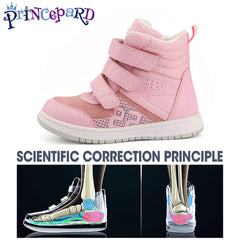 Princepard Kids Orthopedic Shoes pink heel view highlighting posture guidance.