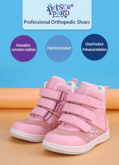 Princepard Kids Orthopedic Shoes pink material close up showing durable leather