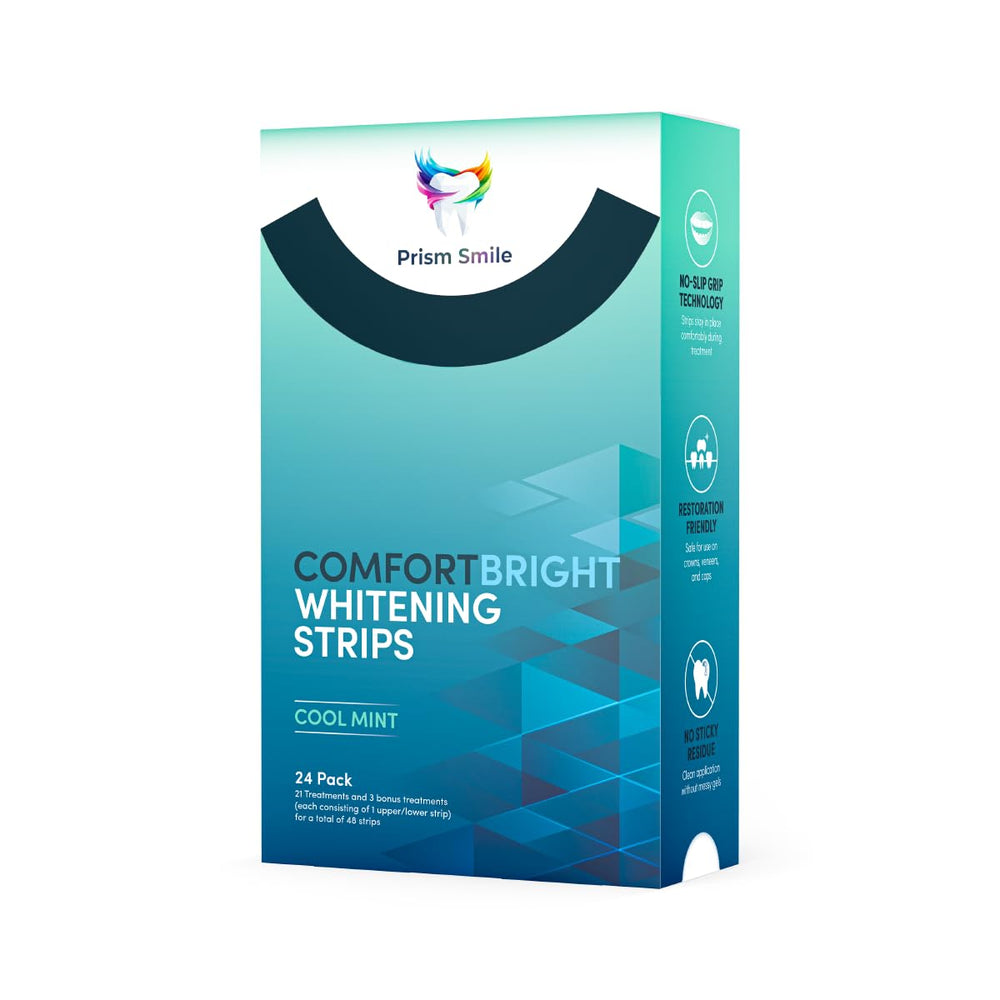 Prism Smile ComfortBright upper strip in cool mint for a secure whitening session