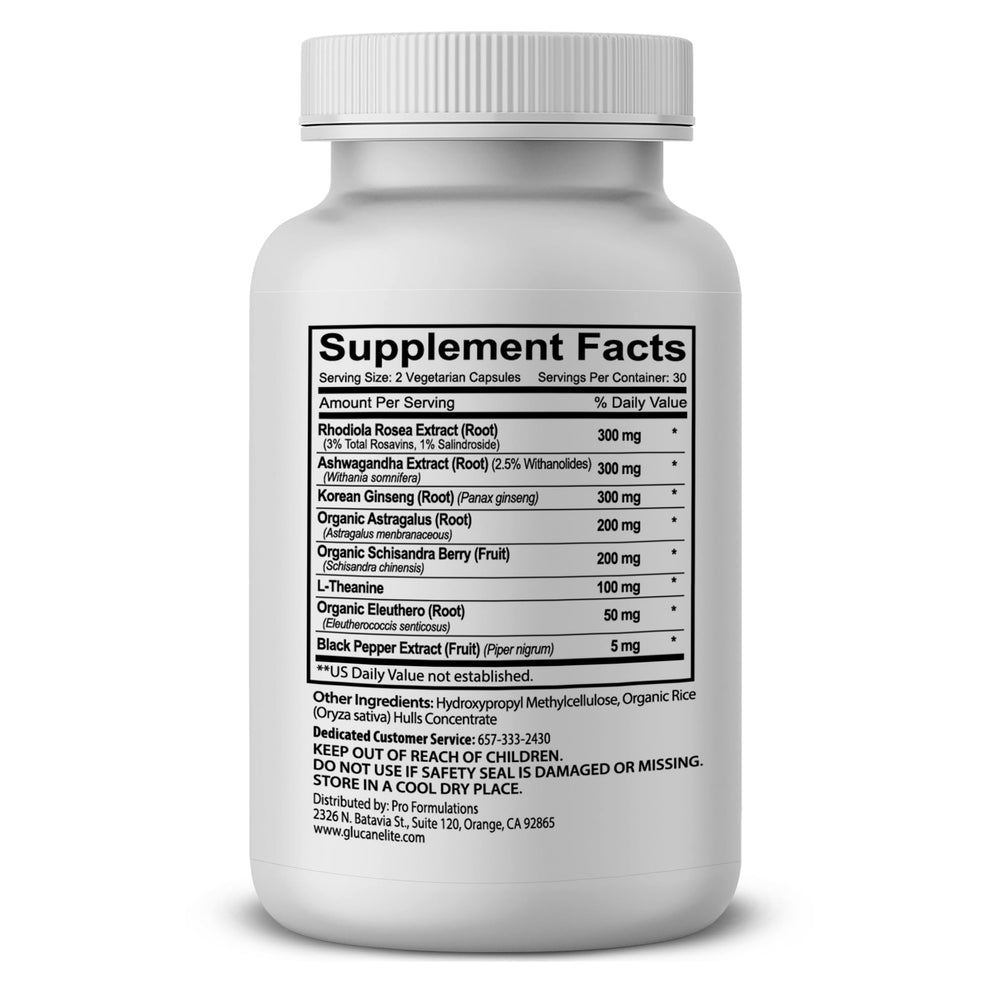 Pro Formulations MD Adaptogen Elite capsules on a desk for calm focus throughout the day.