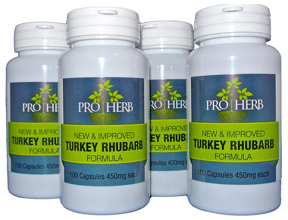 Pro Herb Turkey Rhubarb bottle pour highlighting gentle colon cleanse support.