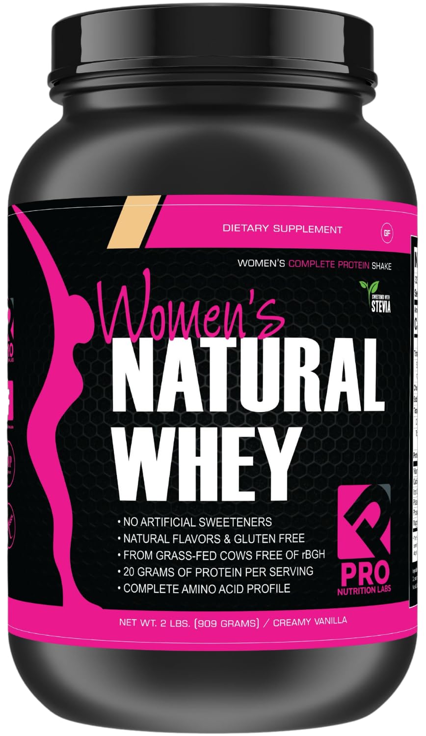 PRO NUTRITION LABS whey for women vanilla canister offers high-quality protein for workouts.