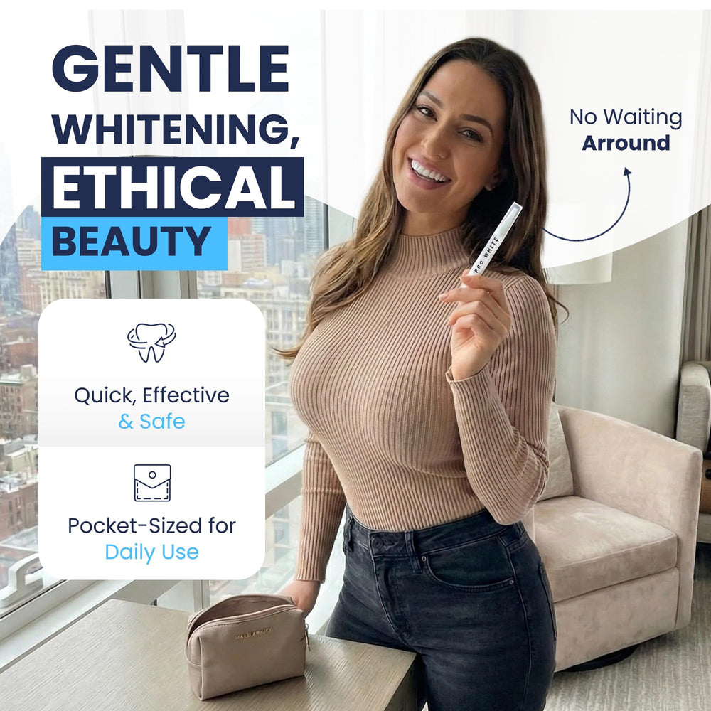 Pro White Teeth Kits On-the-Go Use fits purse or bag for quick touch-ups.