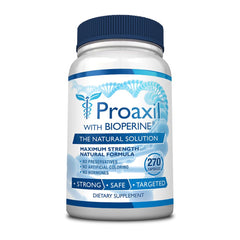 Proaxil bottle front shows natural prostate support formula for daily vitality.