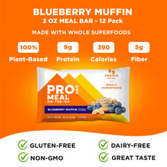 PROBAR Blueberry Muffin Meal Bar ingredients shown as oats and nuts for fiber.