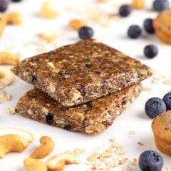 PROBAR Meal Bar Blueberry Muffin texture close-up emphasizes natural ingredients and protein.