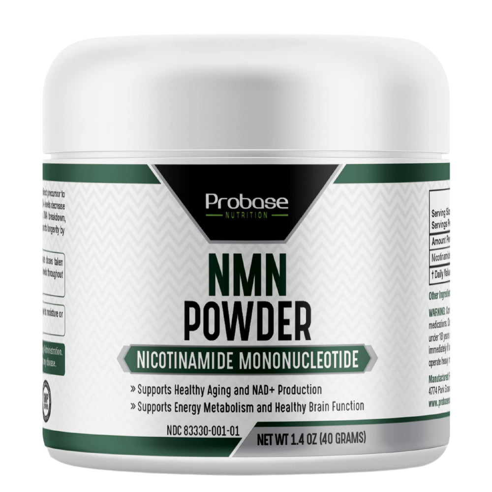 Probase Nutrition Longevity NMN powder bottle showcases premium NMN for daily energy support