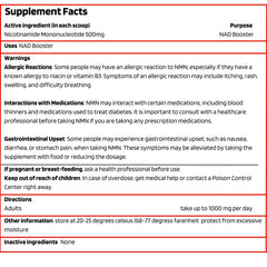 Probase Longevity NMN powder label with ingredients and purity information