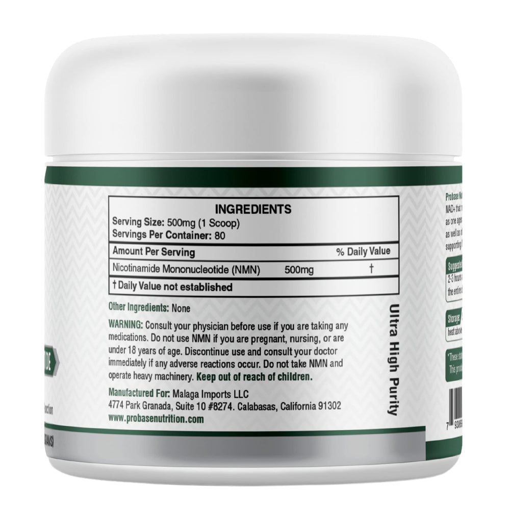 Scoop beside Probase Longevity NMN powder for precise daily dosing