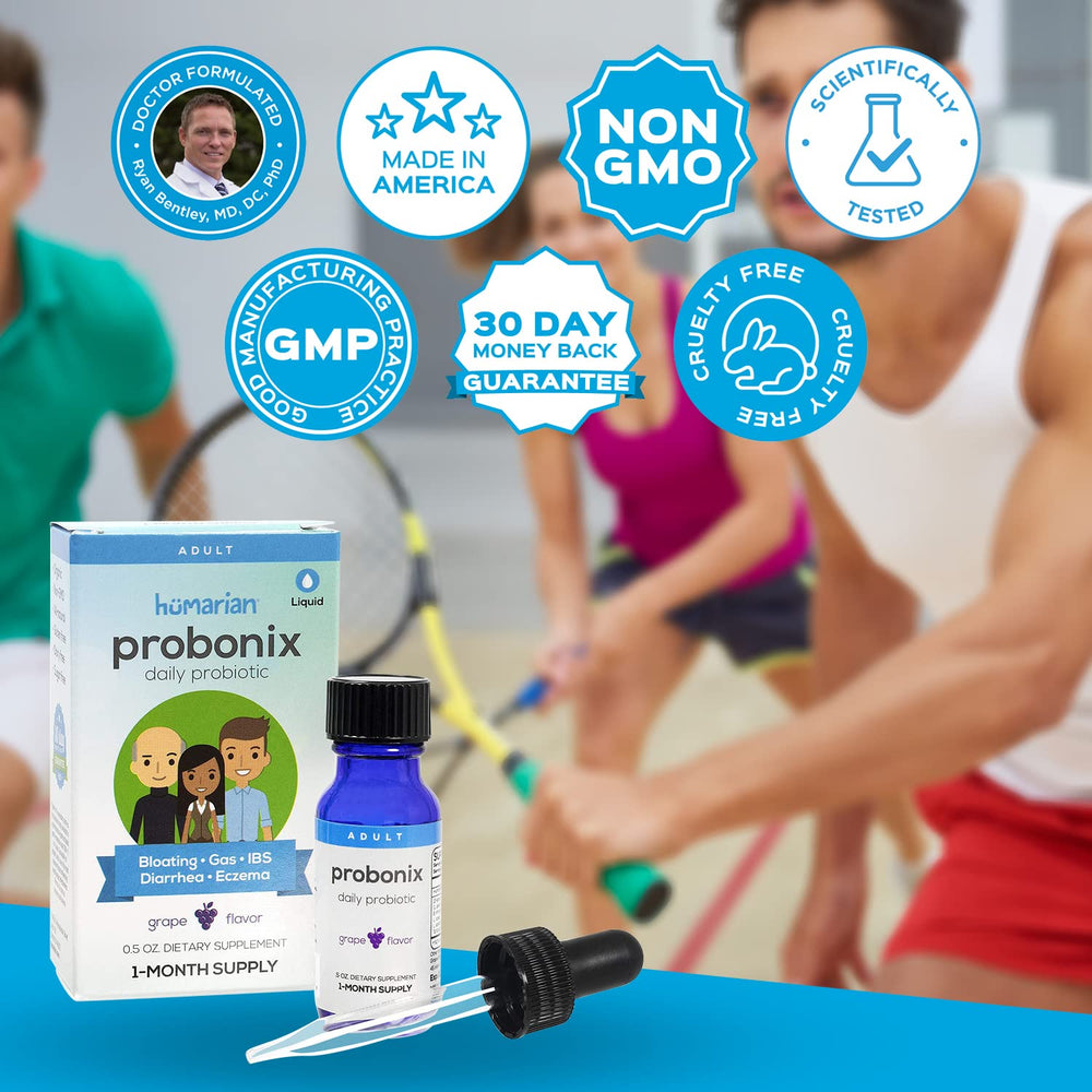 Probonix Humarian bottle with label highlighting 12-strain formula and acid-protection technology