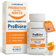 ProBiora Health orange-pack tablets for daily oral balance and freshness.