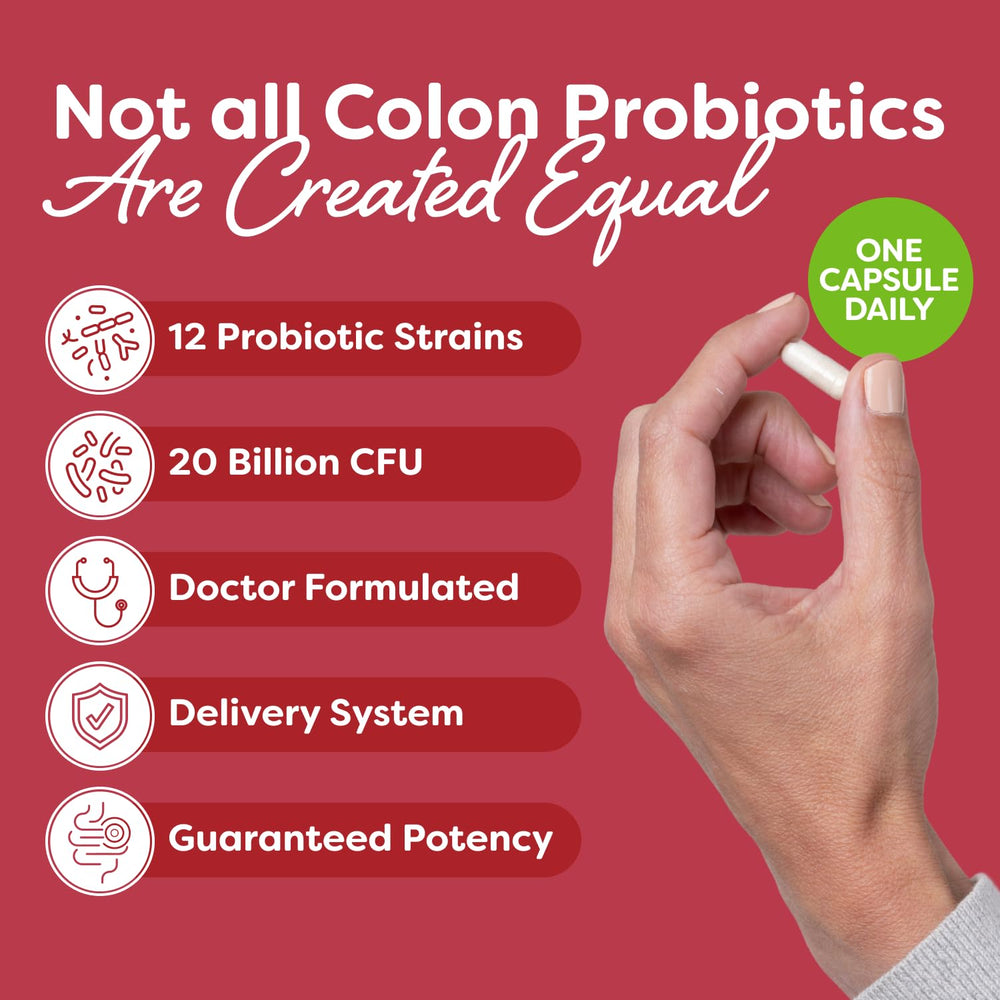 Probulin Colon Support bottle label highlights 60 servings and 20B CFU per capsule.