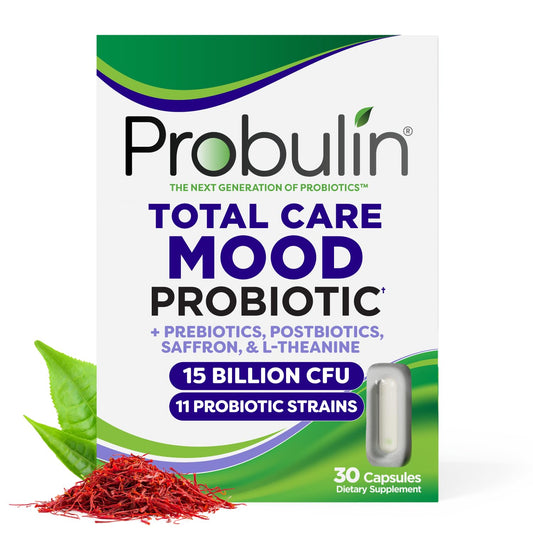 Probulin Mood Probiotics bottle showcasing mood and gut support