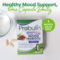 Probulin Mood Probiotics ingredients panel with prebiotic fiber and saffron