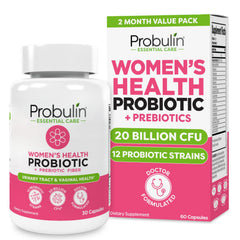 Probulin Women's Probiotic bottle front view, convenient daily capsule for gut and immune support.