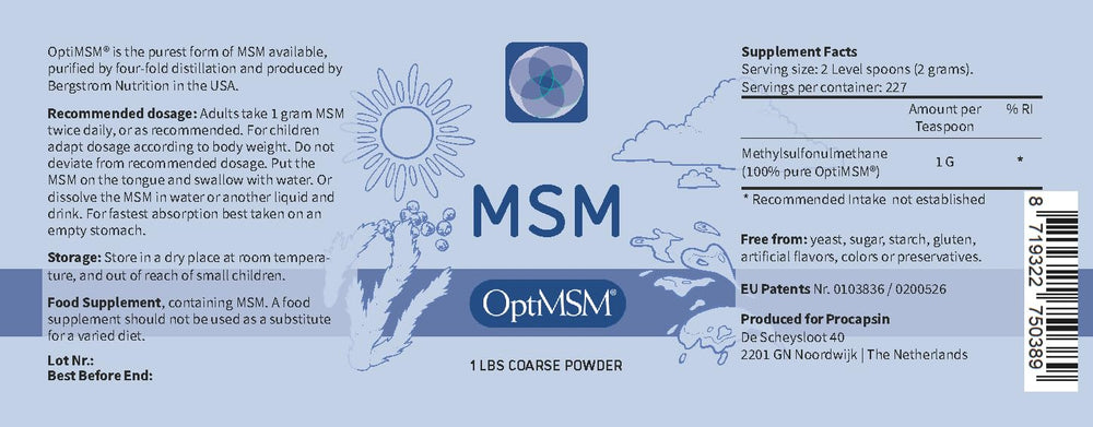 Procapsin OptiMSM powder with scoop for convenient daily serving.