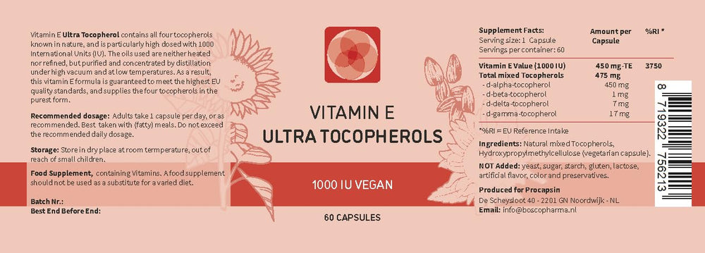 Procapsin Vitamin E 1000 IU capsules designed for easy swallowing and convenience