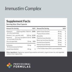 Professional Complementary Health Formulas Immustim Complex packaging, emphasizing easy-to-take capsules.