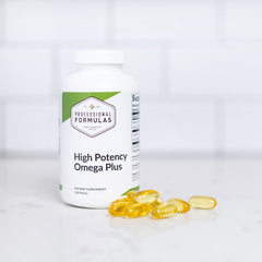 Closeup of Omega Plus softgel capsules supporting inflammatory balance