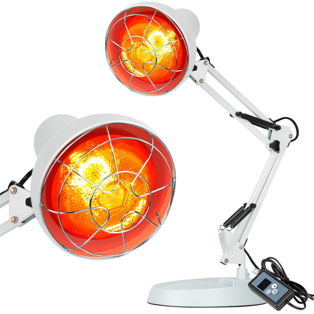 Profey infrared lamp on a sturdy base stand delivers targeted warmth for tense muscles.
