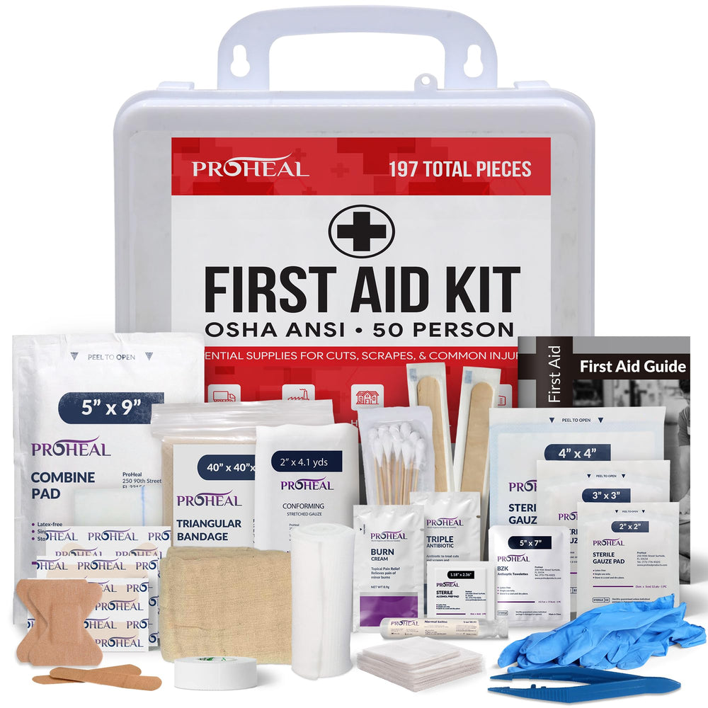 ProHeal 50-person first aid kit with wall-mount design for quick access