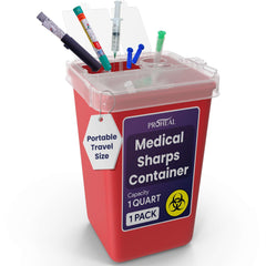 ProHeal small sharps container 1qt for safe needle disposal at home.