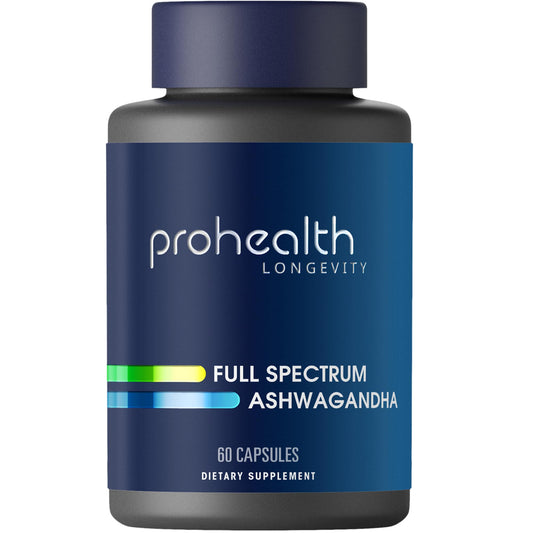 ProHealth Ashwagandha supplement bottle front showing daily calm and balance