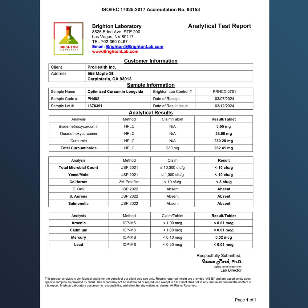 ProHealth Longevity Curcumin Longvida packaging shows trusted USA-made quality.